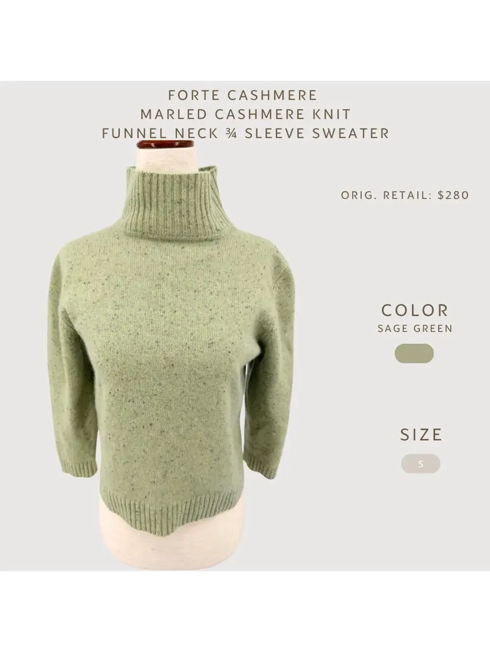 Forte Cashmere Mock Neck Sweater Sage Marled S